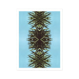 Pointy - Modern Mirrored Botanical Leaf Art Print, Symmetrical Kaleidoscopic Pattern Created Palm Fronds Blue Backdrop