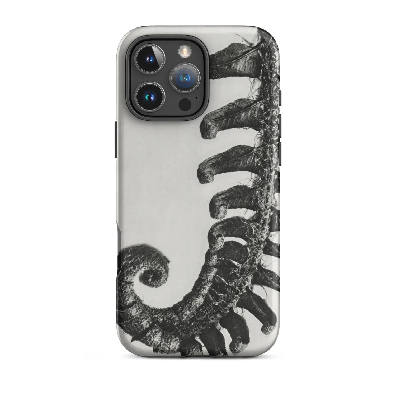 Black and white ammonite fossil iPhone 12 Pro Max case by Toby Leon