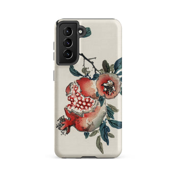 Pomegranate - Kono Bairei Kacho-ga Fruit Phone Case Cream-colored Phone Case Detailed Watercolor Illustration Pomegranates Leaves Kōno