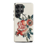 Pomegranate - Kono Bairei Kacho-ga Fruit Phone Case Cream-colored Phone Case Detailed Watercolor-style Illustration Pomegranates Leaves