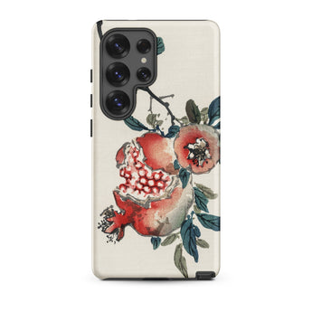 Pomegranate - Kono Bairei Kacho-ga Fruit Phone Case Cream-colored Phone Case Detailed Watercolor-style Illustration Pomegranates Leaves