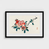 Pomegranate - Kono Bairei Meiji-era Fruit Art Print / Canvas Framed Watercolor Painting Pomegranates Leaves Reds Greens Soft Kōno Bairei’s,