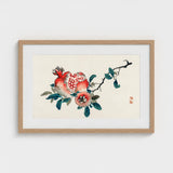 Pomegranate - Kono Bairei Meiji-era Fruit Art Print / Canvas Framed Watercolor Painting Pomegranates Leaves Red Pink Green Kōno Bairei’s,
