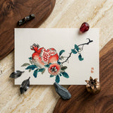 Pomegranate - Kono Bairei Meiji-era Fruit Art Print / Canvas Delicate Watercolor Painting Pomegranate Branch Vibrant Red Fruit Kōno