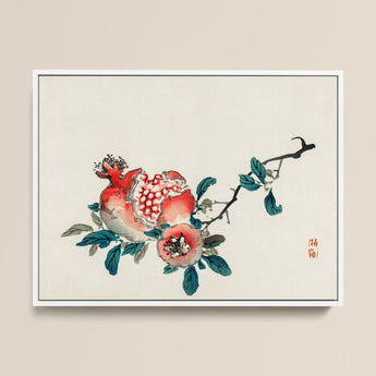Pomegranate - Kono Bairei Meiji-era Fruit Art Print / Canvas Framed Traditional Ink Wash Painting Vibrant Red Pomegranates Kōno Bairei’s