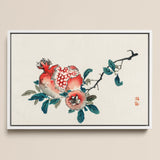 Framed Traditional Chinese Ink Wash Painting Vibrant Red Kōno Bairei’s Pomegranate, Meiji-era Japan