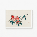 Framed Traditional Chinese Ink Wash Painting Vibrant Red Kōno Bairei’s Pomegranate, Meiji-era Japan