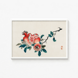 Framed Watercolor Painting Vibrant Red Pomegranate Seeds Exposed Kōno Bairei’s, Meiji-era Japan