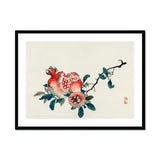 Pomegranate - Kōno Bairei Meiji-era Fruit Art Print, Ripe Pomegranates Teal Leaves Branch