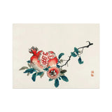 Pomegranate - Kōno Bairei Meiji-era Fruit Art Print, Pomegranate Teal Leaves Painted Traditional Asian Watercolor Style