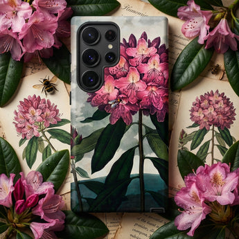 Pontic Rhododendron - Robert John Thornton Phone Case Phone Case Detailed Botanical Illustration Pink Rhododendron Flowers Pontic