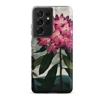 Pontic Rhododendron - Robert John Thornton Samsung Case, Galaxy S21 Ultra / Matte, Black Smartphone Case Vibrant Pink Green Floral