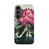 Pontic Rhododendron - Robert John Thornton Samsung Case, Galaxy S24 Plus / Matte, Black Smartphone Case Vibrant Pink Rhododendron Flower