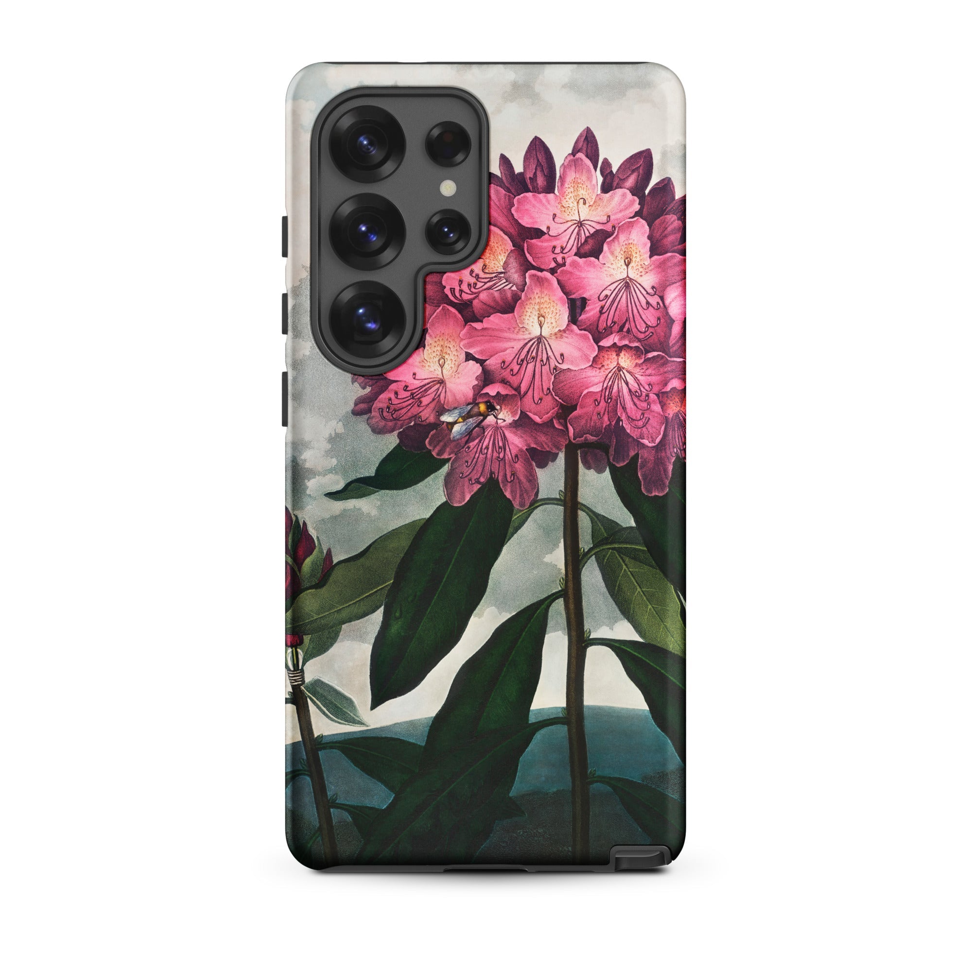Pontic Rhododendron Robert John Thornton Samsung Case, Galaxy S25 Ultra, Black Smartphone Vibrant Pink Rhododendron Flower Design