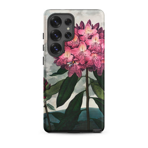 Pontic Rhododendron - Robert John Thornton Samsung Case, Galaxy S25 Ultra / Matte, Black Smartphone Vibrant Pink Rhododendron Flower Design
