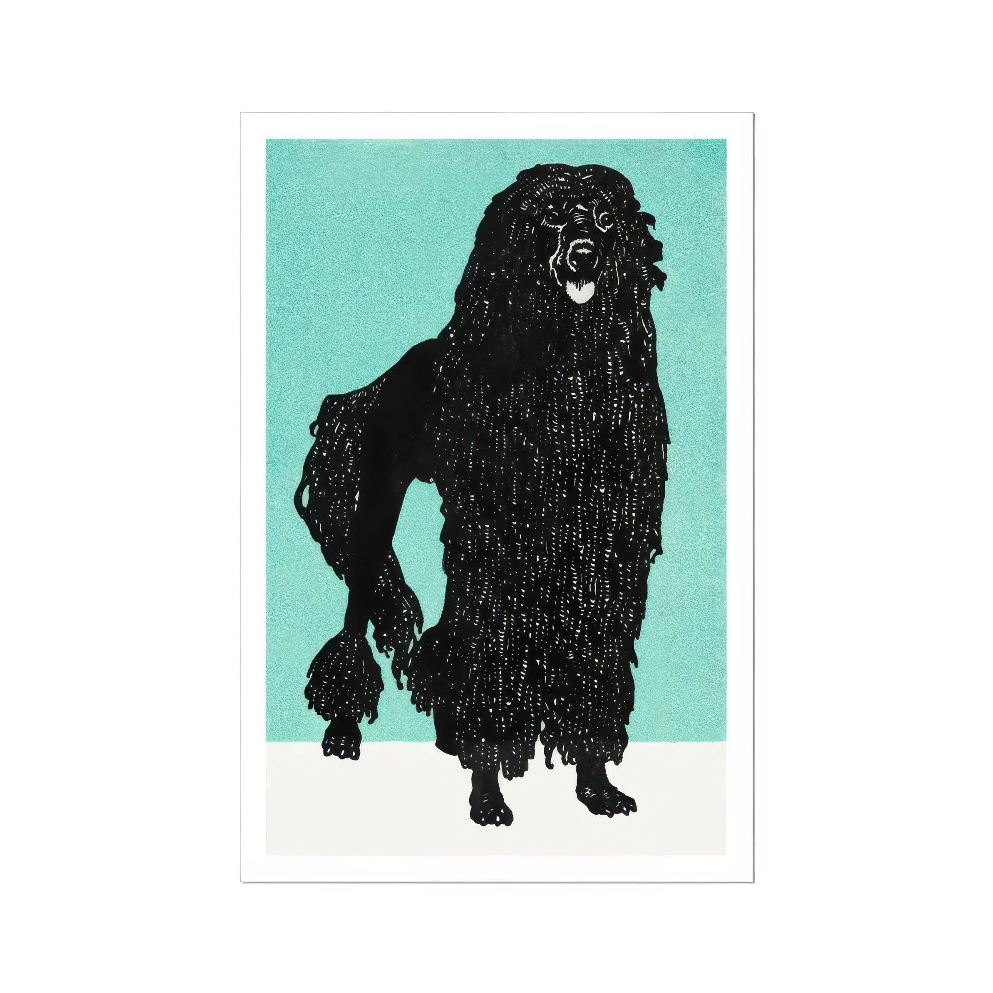 Poodle - Moriz Jung Vintage Graphic Dog Art Print, Black Silhouette Shaggy Dog Upright
