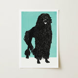 Poodle - Moriz Jung Vintage Graphic Dog Art Print / Canvas Black Illustration Teal Background Printed Rectangular, Canine Charisma