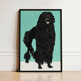 Black Poodle Art Print Sleek Frame Textured Turquoise Moriz Jung, Canine Charisma Explosion, Vintage Graphic Dog