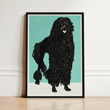 Black Poodle Illustration Frame Teal Background Moriz Jung, Canine Charisma Explosion, Vintage Graphic Dog