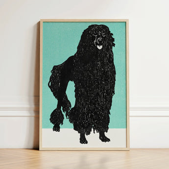 Black Poodle Art Print Light Wood Frame Moriz Jung, Canine Charisma Explosion, Vintage Graphic Dog