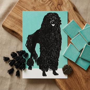 Poodle - Moriz Jung Vintage Graphic Dog Art Print / Canvas Black Poodle Illustration Turquoise Background Printed Cardstock Moriz Jung,