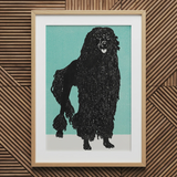 Poodle - Moriz Jung Vintage Graphic Dog Art Print / Canvas Black Poodle Silhouette Print Light Wood Frame White Moriz Jung, Canine Charisma