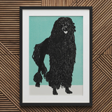 Poodle - Moriz Jung Vintage Graphic Dog Art Print / Canvas Black Poodle Art Print Textured Beaded Appearance Teal Moriz Jung, Canine