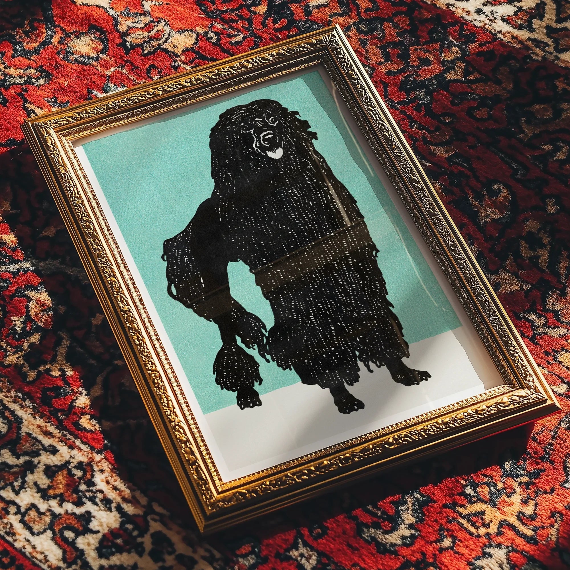 Poodle - Moriz Jung Vintage Graphic Dog Art Print, Framed Silhouette Artwork Black Poodle Dog