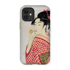 Poppen o Fuku Musume - Utamaro Ukiyo-e Iphone Case, 12 Mini / Matte, Phone Case Traditional Japanese Ukiyo-e Style Artwork Geisha