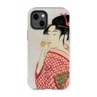Poppen o Fuku Musume - Utamaro Ukiyo-e Iphone Case, 13 Mini / Matte, Phone Case Japanese Ukiyo-e Style Painting Geisha Whistle