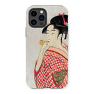Poppen o Fuku Musume - Utamaro Ukiyo-e Iphone Case, 14 Pro / Matte, Phone Case Japanese Ukiyo-e Style Print Geisha Whistle