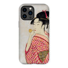 Poppen o Fuku Musume - Utamaro Ukiyo-e Iphone Case, 14 Pro Max / Matte, Iphone Case Japanese Ukiyo-e Print Geisha Whistle
