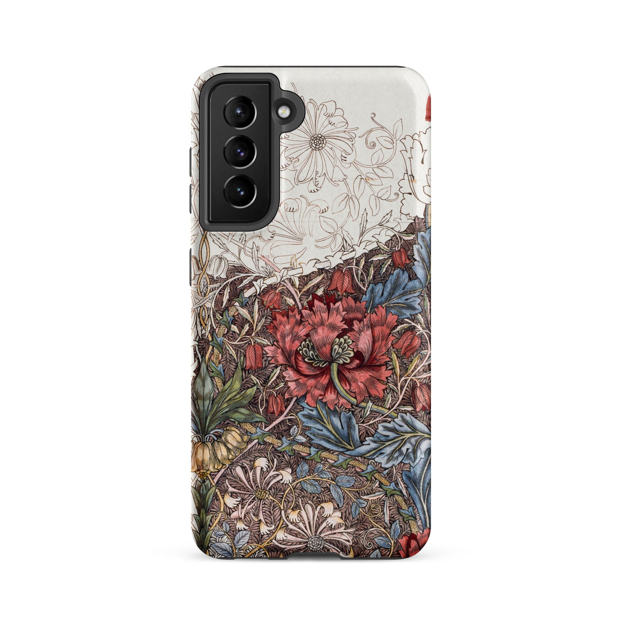 Poppies & Honeysuckle William Morris Samsung Case, Galaxy S21 Fe / Matte, Phone Case Vibrant Floral Pattern