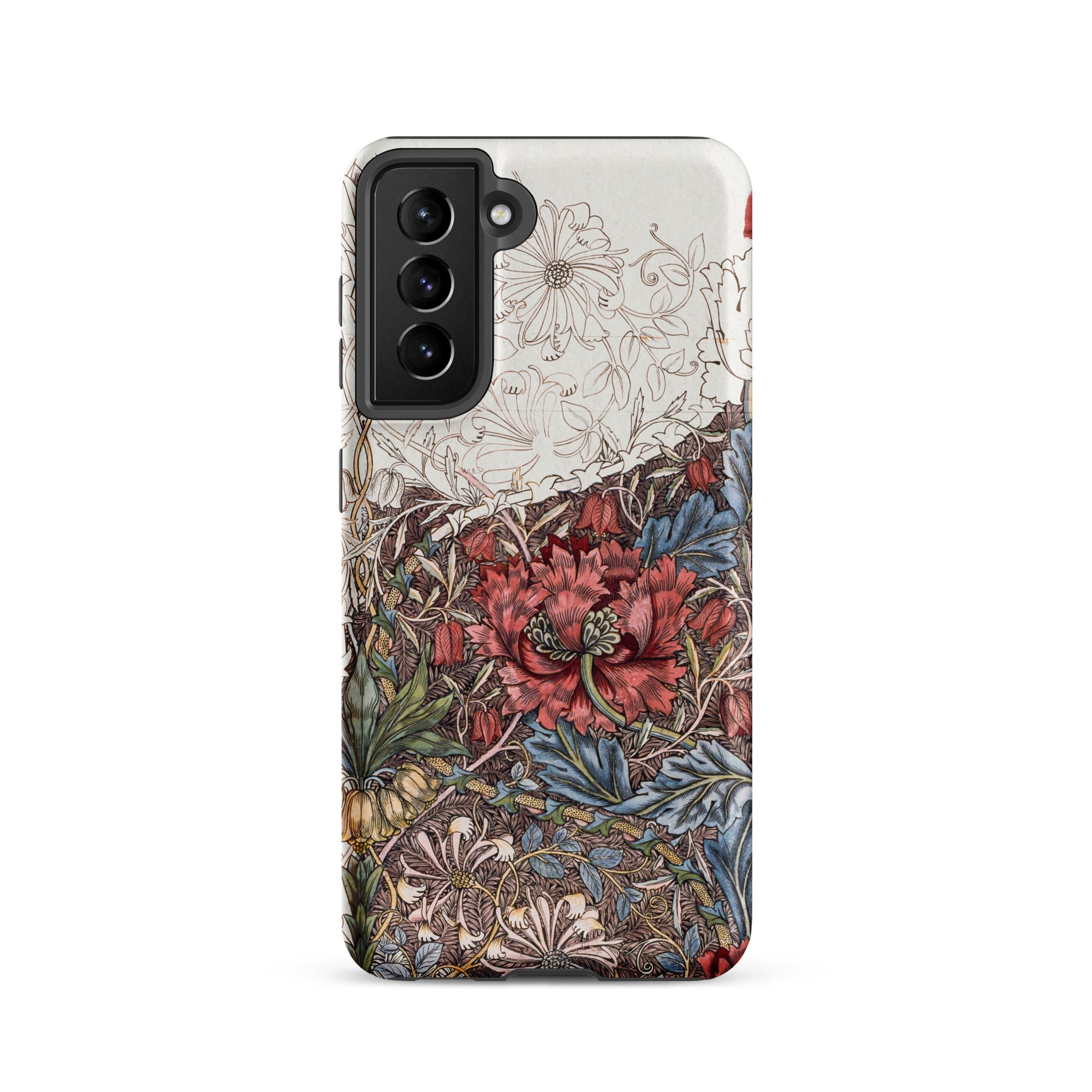 Poppies & Honeysuckle William Morris Samsung Case, Galaxy S21 / Matte, Phone Case Floral Design Partial Black White Line