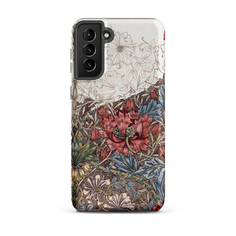 Poppies & Honeysuckle - William Morris Samsung Case, Galaxy S21 Plus / Matte, Phone Case Floral Pattern Vibrant Red Peony Leaves