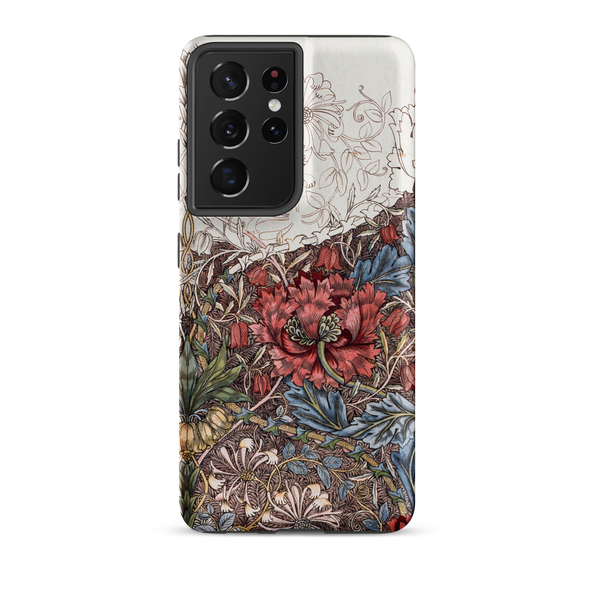 Poppies & Honeysuckle William Morris Samsung Case, Galaxy S21 Ultra / Matte, Smartphone Case Black Camera Module Area Colorful Floral
