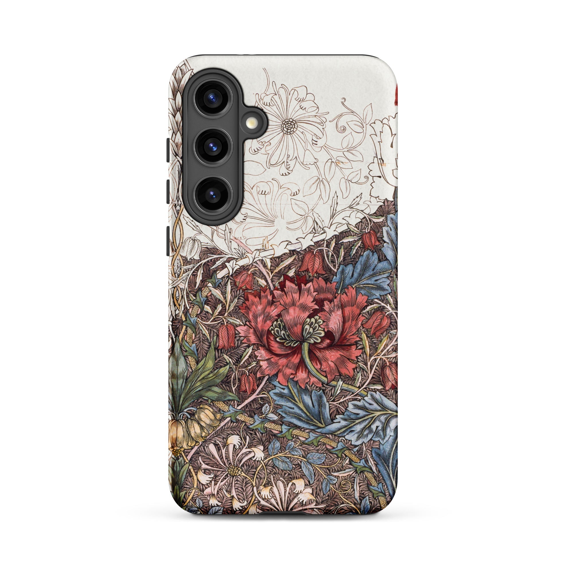 Poppies & Honeysuckle William Morris Samsung Case, Galaxy S24 Plus / Matte, Smartphone Case Floral Design Red Flower Blue Leaves