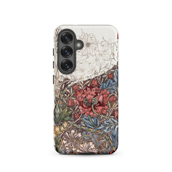 Poppies & Honeysuckle - William Morris Samsung Case, Galaxy S25 / Matte, Smartphone Case Floral Pattern Red Flowers Blue Leaves
