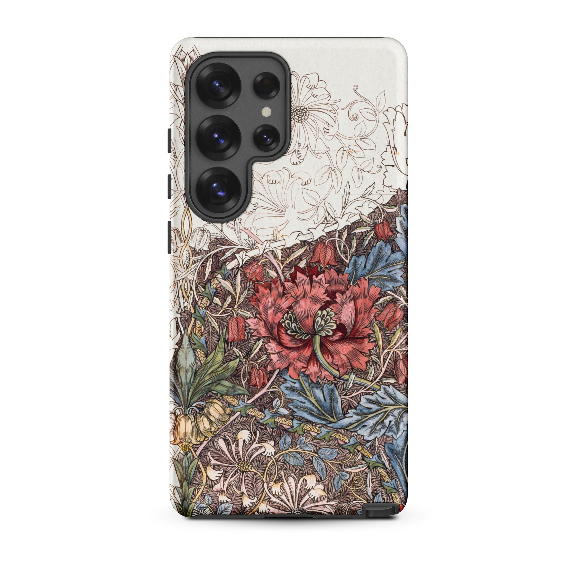 Poppies & Honeysuckle William Morris Samsung Case, Galaxy S25 Ultra / Matte, Smartphone Case Floral Design Red Flower Intricate Foliage