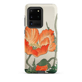 Poppies - Ohara Koson Shin-hanga Phone Case Samsung Galaxy S20 Ultra / Matte Vibrant Orange Poppy Flower Design Adorns Sleek Off-white