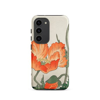 Poppies - Ohara Koson Shin-hanga Phone Case Samsung Galaxy S23 / Matte Cream-colored Phone Case Detailed Illustration Vibrant Orange