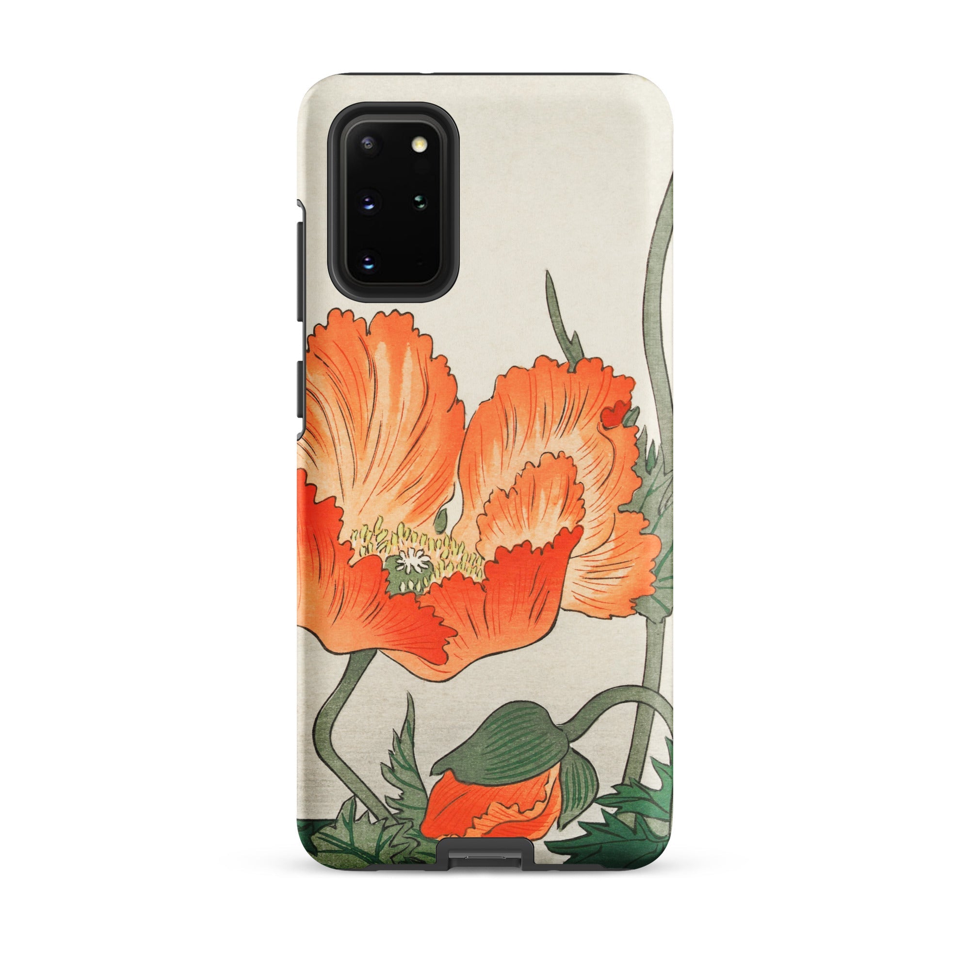 Poppies Ohara Koson Shin Hanga Samsung Case, Galaxy S20 Plus / Matte, Smartphone Case Vibrant Floral Design Orange Poppies Green