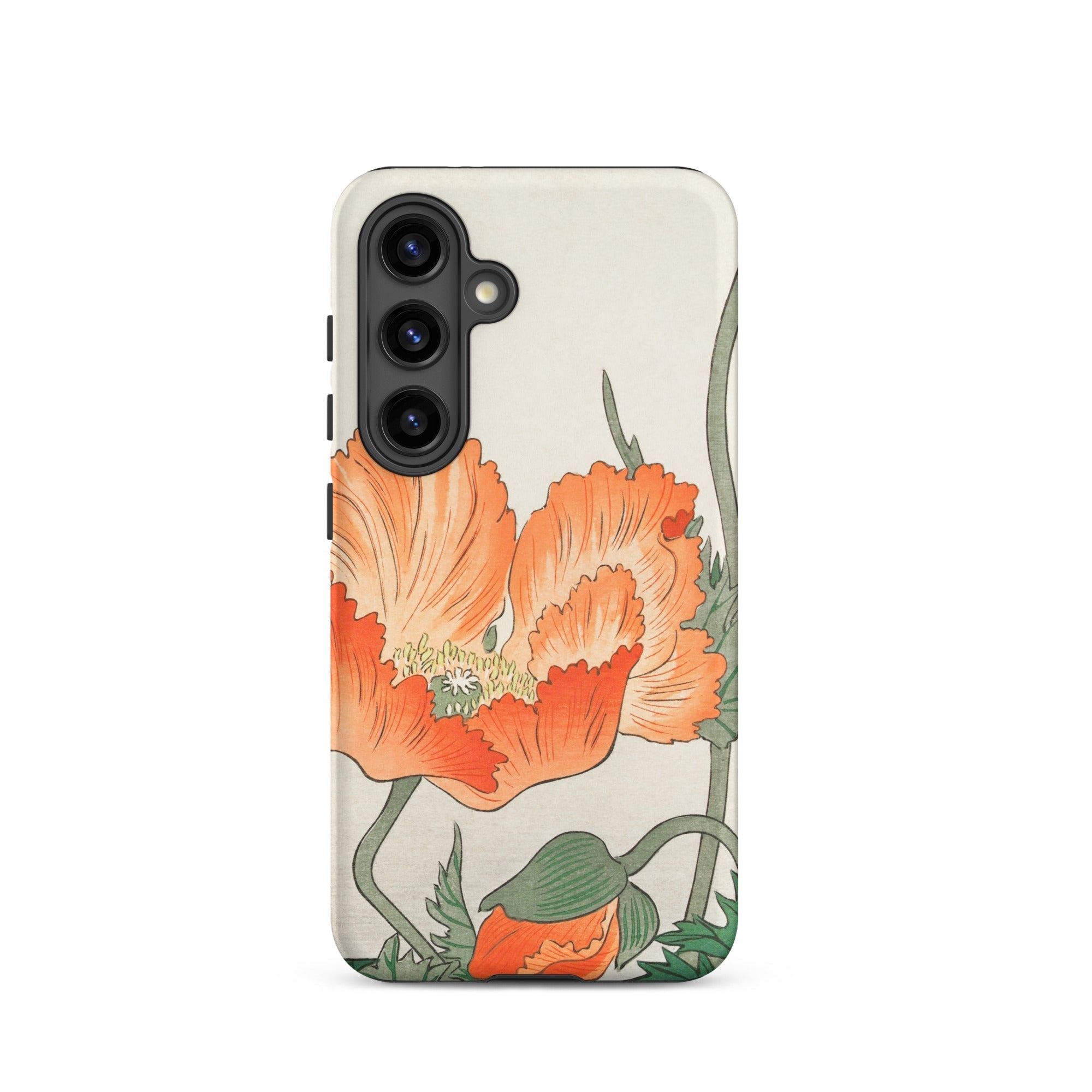 Poppies Ohara Koson Shin Hanga Samsung Case, Galaxy S24 / Matte, White Smartphone Case Orange Floral Design