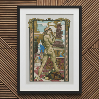 Porteur D’amphore - Maurice Desvallieres Art Print / Canvas Framed Art Nouveau-style Print Nude Male Figure Gold Porteur D’amphore,