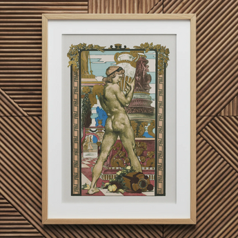 Porteur D’amphore - Maurice Desvallieres Art Print / Canvas Framed Art Nouveau-style Print Nude Male Figure Gold-toned Porteur D’amphore,