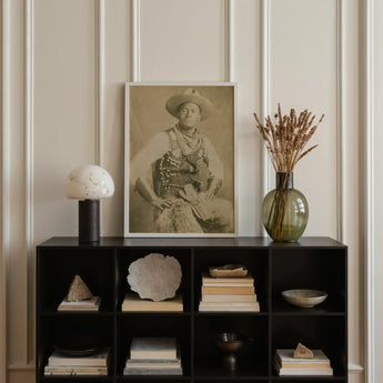 Portrait of a Black Cowboy Art Print / Canvas Vintage-style Sepia-toned Portrait Cowboy Wide-brimmed Hat Framed Simple Photographic