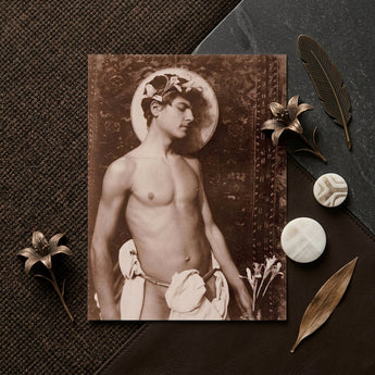 Portrait of Nino Cesarini - Guglielmo Pluschow Art Print / Canvas Vintage Sepia-toned Photographic Classical Male Figure Adorned, Steps,