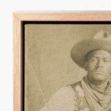 Sepia-toned Canvas Print Cowboy Wide-brimmed Hat Framed Light Photographic Postcard Portrait, Gelatin Silver, Leather Holster Belt, Black