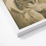 White Framed Vintage-style Sepia-toned Photograph Photographic Postcard Portrait, Gelatin Silver Print, Leather Holster Belt, Black Cowboy