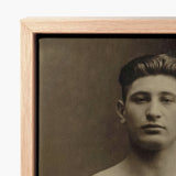 Portrait of a Tattooed American Soldier Art Print / Canvas Sepia-toned Man Wooden Frame Faces Forward, Torso Unclothed, Body Transformed
